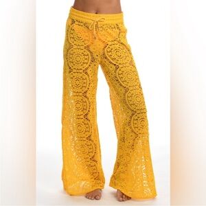 Sunshine 79 Yellow Crochet Wide-Leg Pants NEW